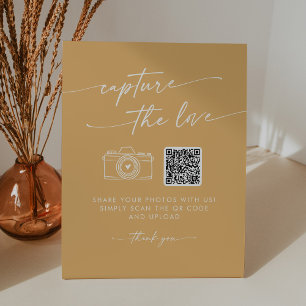 Boho Chic Yellow Marigold Capture the Love Wedding Pedestal Sign