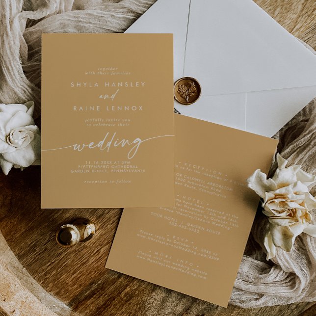 Boho Chic Yellow Marigold Front and Back Wedding Invitation (Creator Uploaded)