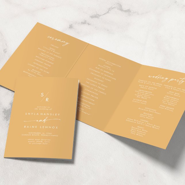 Boho Chic Yellow Marigold Monogram Wedding Tri-Fold Programme (Creator Uploaded)