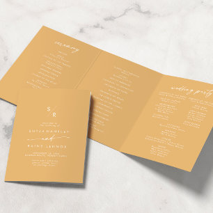 Boho Chic Yellow Marigold Monogram Wedding Tri-Fold Programme