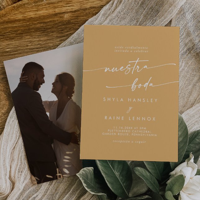 Boho Chic Yellow Marigold Photo Spanish Wedding Invitation (Creator Uploaded)