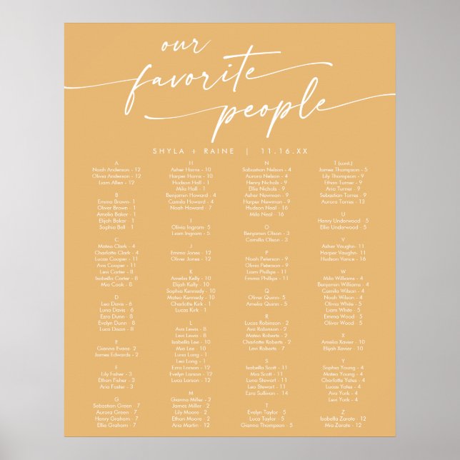 Boho Chic Yellow Marigold Printable Seating Chart (Front)