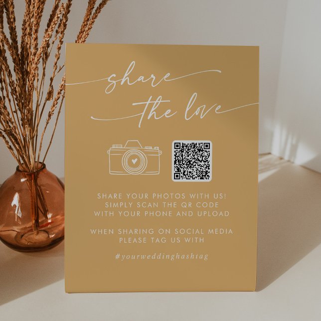 Boho Chic Yellow Marigold Share the Love QR Code Pedestal Sign (Creator Uploaded)