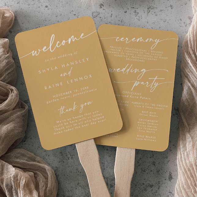 Boho Chic Yellow Marigold Wedding Program Hand Fan (Creator Uploaded)