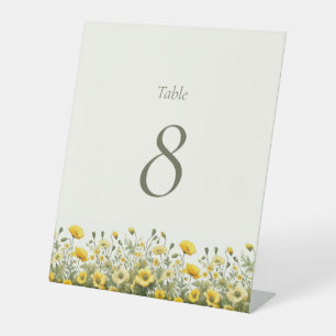 Boho Chic Yellow Wildflower Table Number Sign