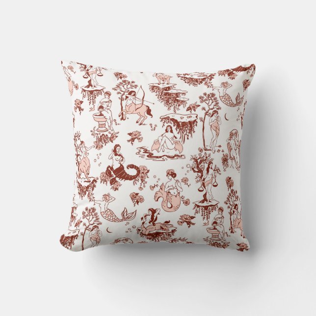 Boho Chic Zodiac Sign Toile Pattern Astrology Gift Cushion (Front)
