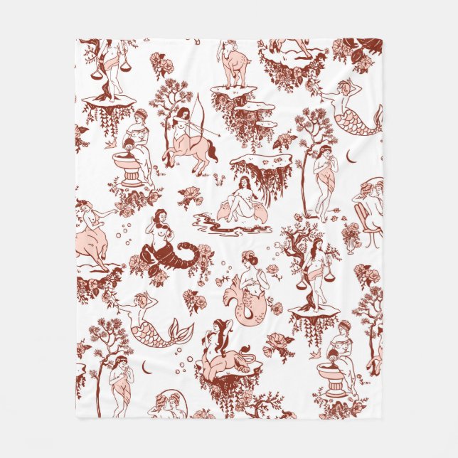 Boho Chic Zodiac Sign Toile Pattern Astrology Gift Fleece Blanket (Front)