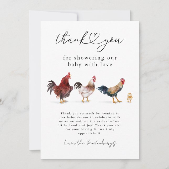 Boho Chicken Baby Shower Thank You Card (Front)