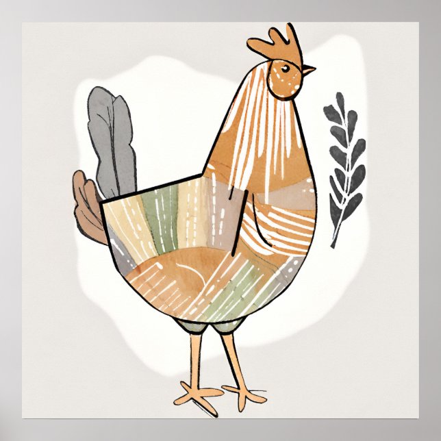 Boho chicken Leaf Botanical art style Modern Poster (Front)