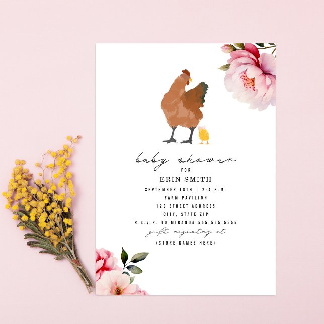 Boho Chicken Mama Girl Floral Baby Shower Invitation (Creator Uploaded)