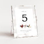 Boho Chicken Wedding Table Number<br><div class="desc">Rustic and boho wedding table number featuring watercolor illustration of chickens.</div>