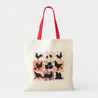 Boho Chickens Cottagecore Aesthetic Retro Floral Tote Bag
