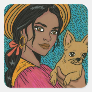 Boho Chihuahua Dog Mom Hand Drawn Square Sticker