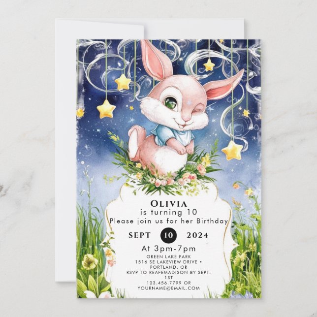 Boho Children Bunny Birthday Invitation (Front)