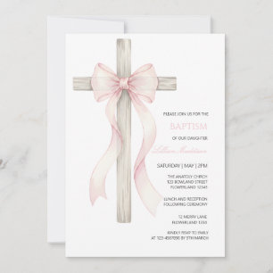 Boho Christening Baptism girl bow invitation