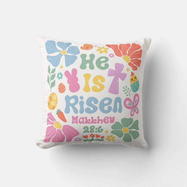 Boho Christian Easter He is Risen Cushion (Front)