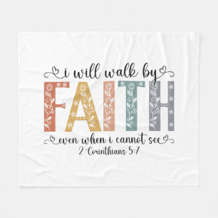 Boho Christian Walk by Faith Bible Verse Floral Fleece Blanket