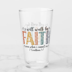 Boho Christian Walk by Faith Bible Verse Floral Glass