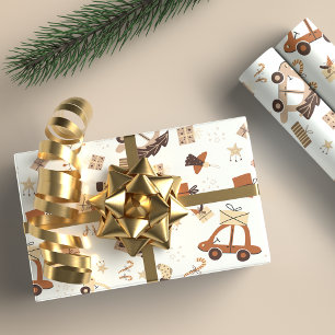 Boho Christmas Car and Tree  Wrapping Paper