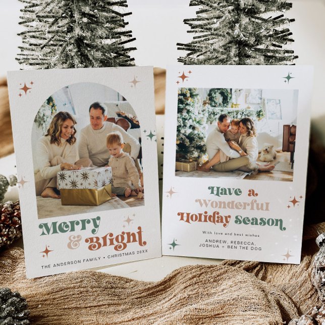 Boho Christmas Card 2 Photo Retro Holiday Merry  (Creator Uploaded)