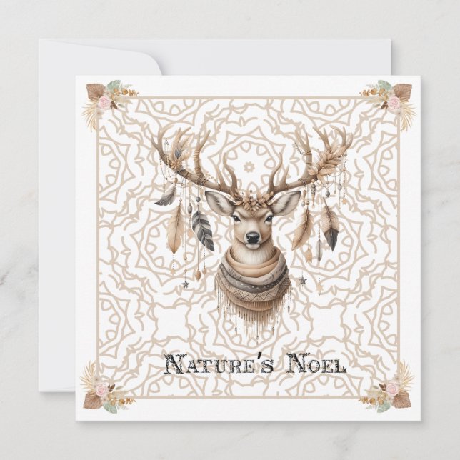 Boho Christmas Deer Non Photo Christmas Card Flat (Front)