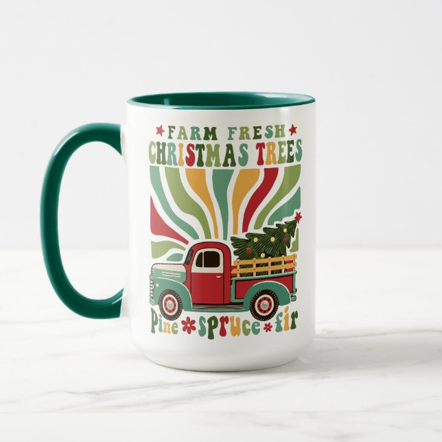 Boho Christmas Farm Fresh Trees Truck  Mug (Left)