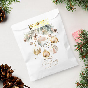 Boho Christmas holiday snowy pines gold baubles Favour Bags