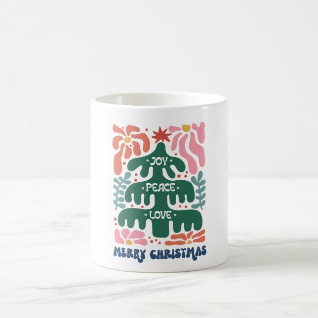 Boho Christmas Joy Peace Love Coffee Mug (Center)