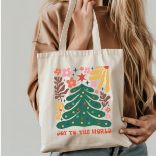 Boho Christmas Joy to The World Tote Bag