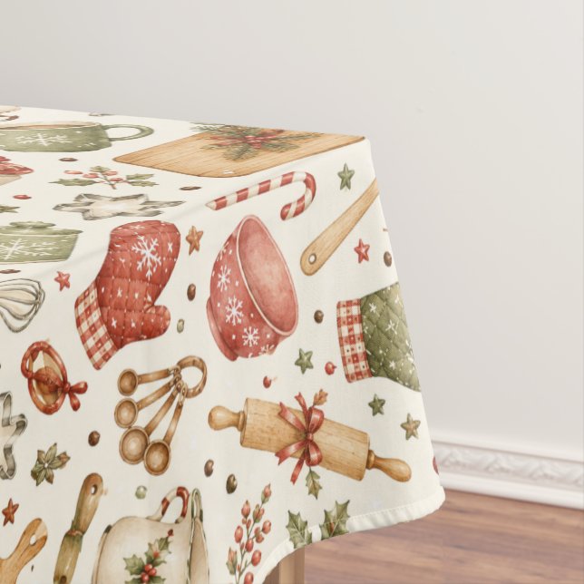 Boho Christmas Kitchen Baking Season Pattern Tablecloth (In Situ)