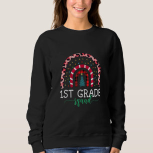 Boho Christmas Leopard Rainbow 1st Grade Squad Gir Sweatshirt