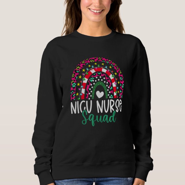Boho Christmas Leopard Rainbow NICU Nurse Squad Nu Sweatshirt (Front)