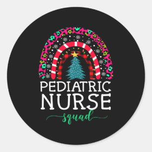 Boho Christmas Leopard Rainbow Pediatric Nurse Squ Classic Round Sticker