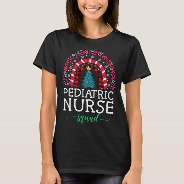 Boho Christmas Leopard Rainbow Pediatric Nurse Squ T-Shirt (Front)