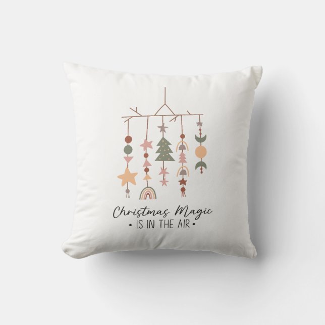 Boho Christmas Magic Festive Holiday Cushion (Front)