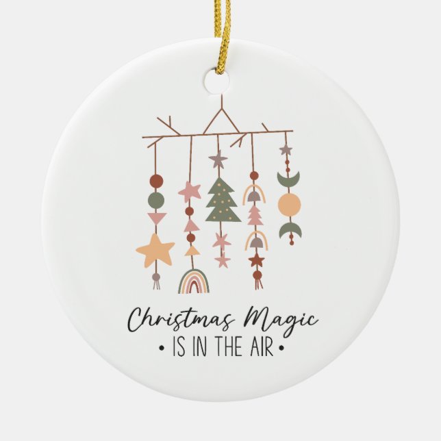 Boho Christmas Magic Festive Holiday Photo Ceramic Tree Decoration (Front)