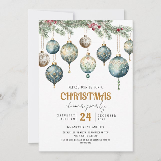 Boho Christmas ornament party Invitation (Front)