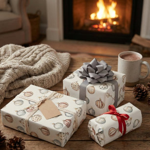 Boho Christmas Ornaments Warm Vintage Winter Wrapping Paper