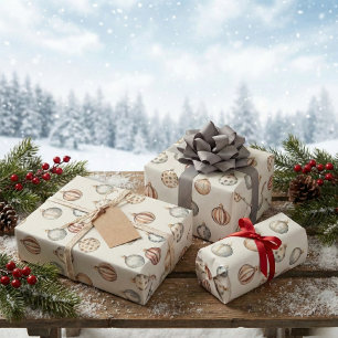 Boho Christmas Ornaments Warm Vintage Winter Wrapping Paper Sheet