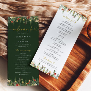 Boho Christmas Pine Tree Lights Elegant Wedding Programme