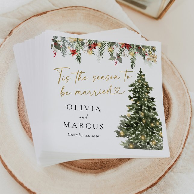 Boho Christmas Pine Tree Lights Winter Wedding Napkin (Creator Uploaded)