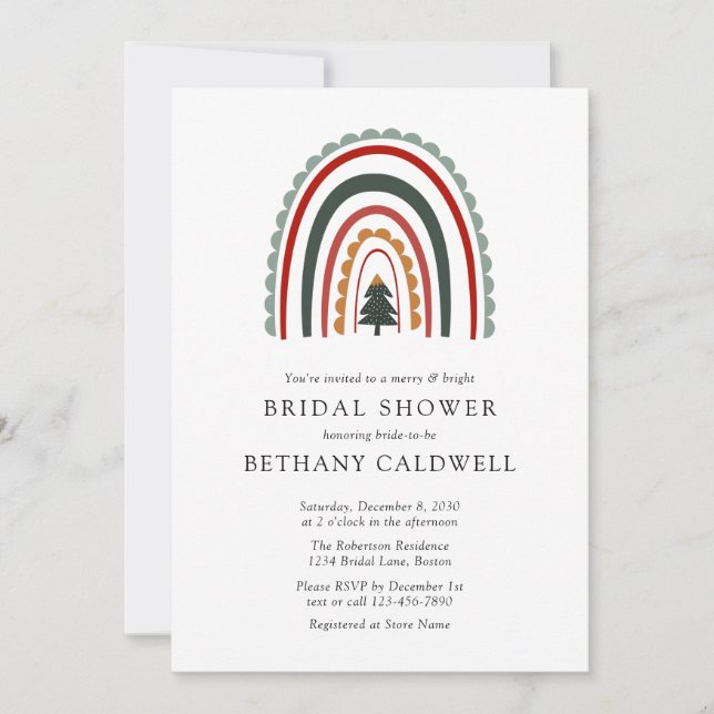 Boho Christmas Rainbow Bridal Shower Invitation (Front)