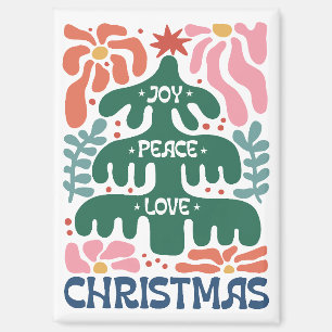 Boho Christmas Tree Joy Peace Love Colourful Magnet