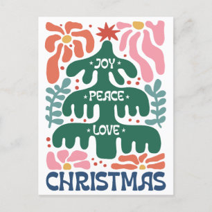 Boho Christmas Tree Joy Peace Love Colourful Postcard