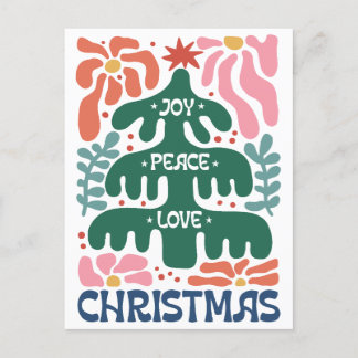 Boho Christmas Tree Joy Peace Love Colourful Postcard