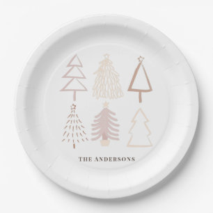 Boho Christmas Trees Dusty Pink Holiday Paper Plate