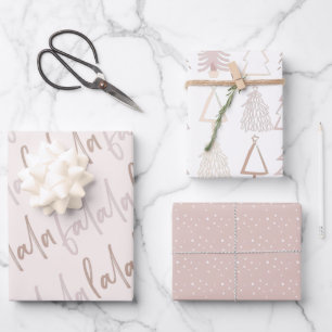 Boho Christmas Trees Falala Dusty Pink Holiday Wra Wrapping Paper Sheet