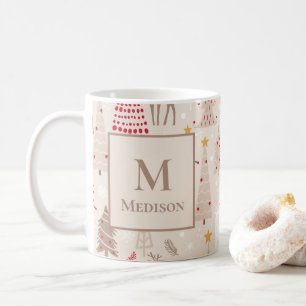 Boho Christmas Trees with Monogram and Name Coffee Mug