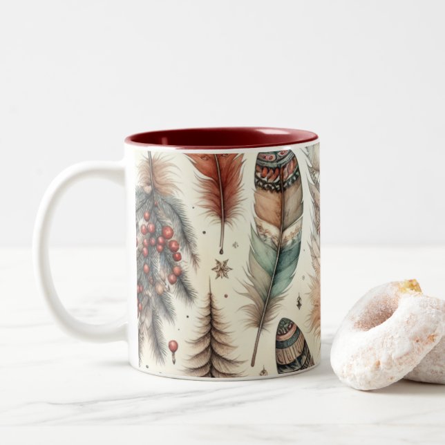 Boho Christmas Two-Tone Coffee Mug (With Donut)