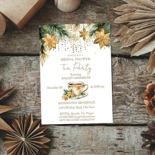 Boho Christmas winter bridal shower tea party Invitation (Boho Christmas winter bridal shower tea party editable template Invitation digital download )
